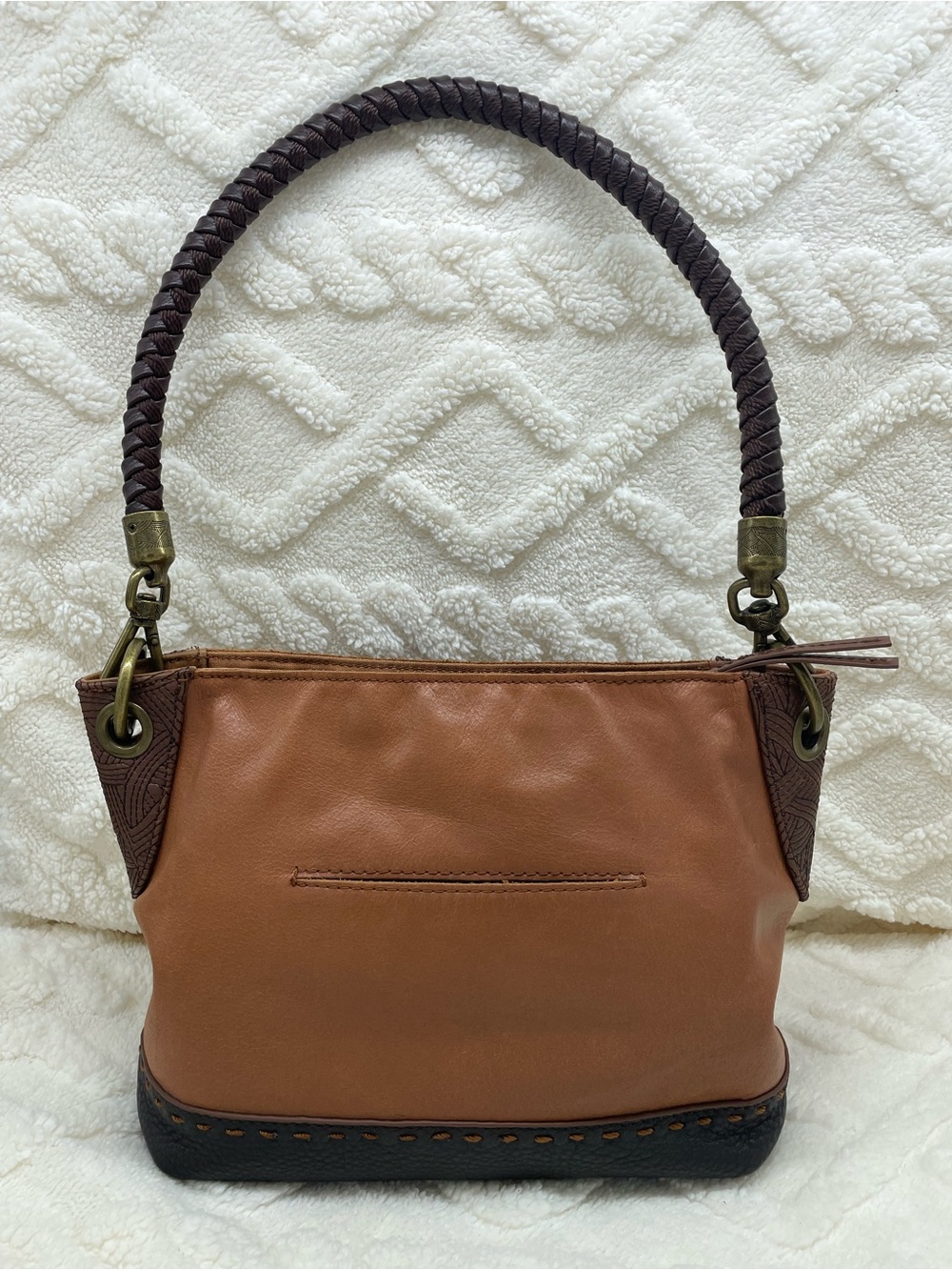 The Sak Two-Tone Brown Leather Shoulder Bag with Braided Rope Handle
